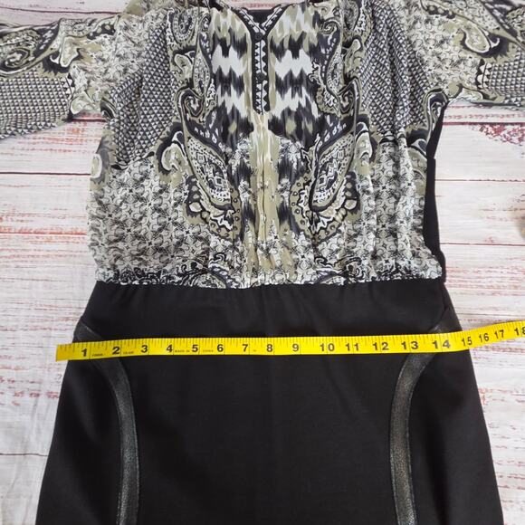 Hale Bob Paisley Mixed Media Mini Dress S Blouson Top Bodycon Skirt Puff Sleeve - Picture 9 of 13